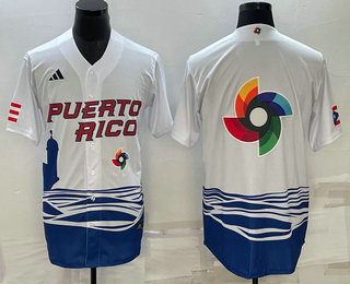 Mens Puerto Rico Baseball Big Logo White 2023 World Baseball Classic Stitched Jerseys